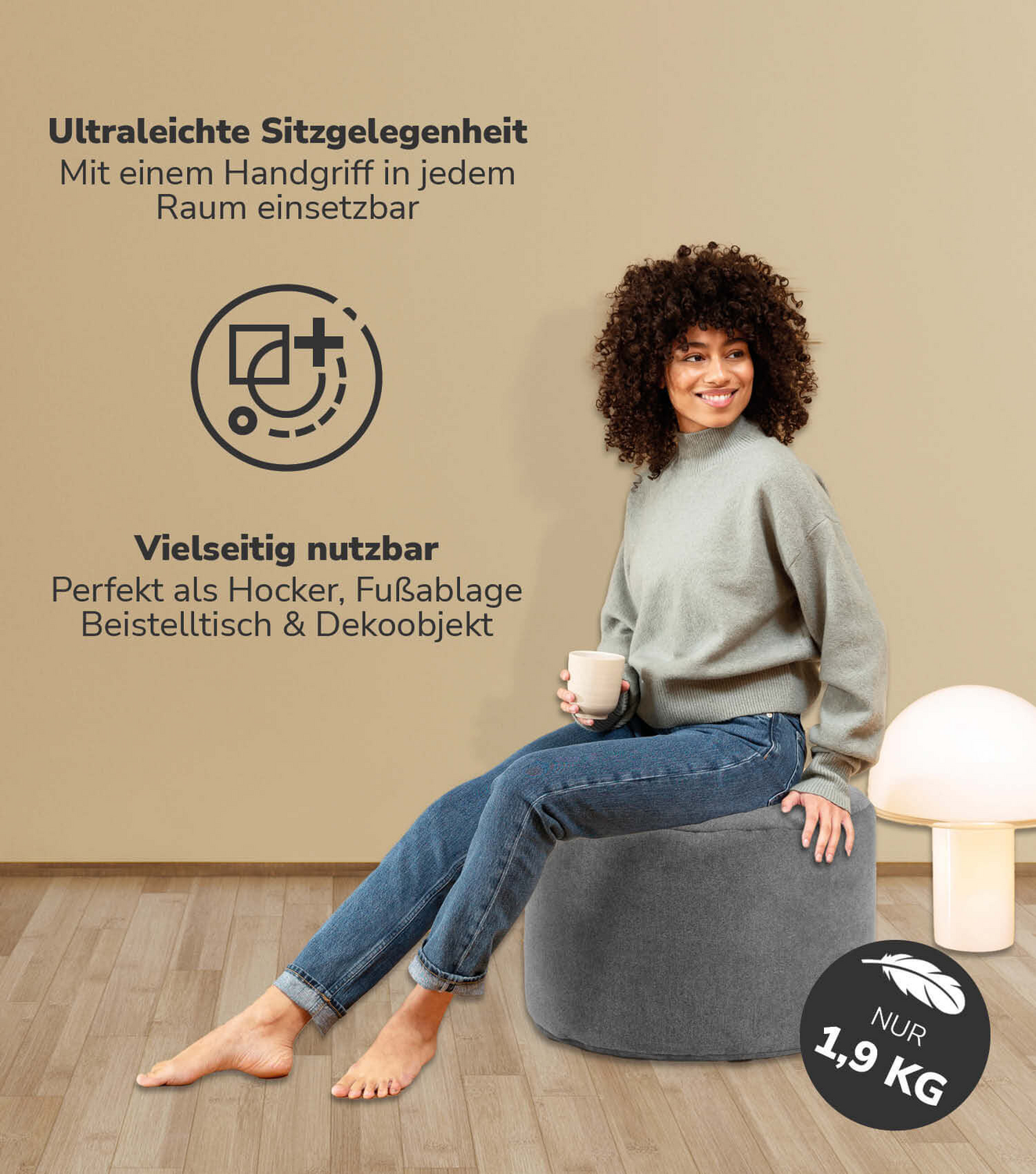 Mokebo Pouf, Hocker O. Bodenkissen 60x40cm 'Der Ruhepouf' Sitzhocker Rund & Fußh B-Ware - 4260669187528