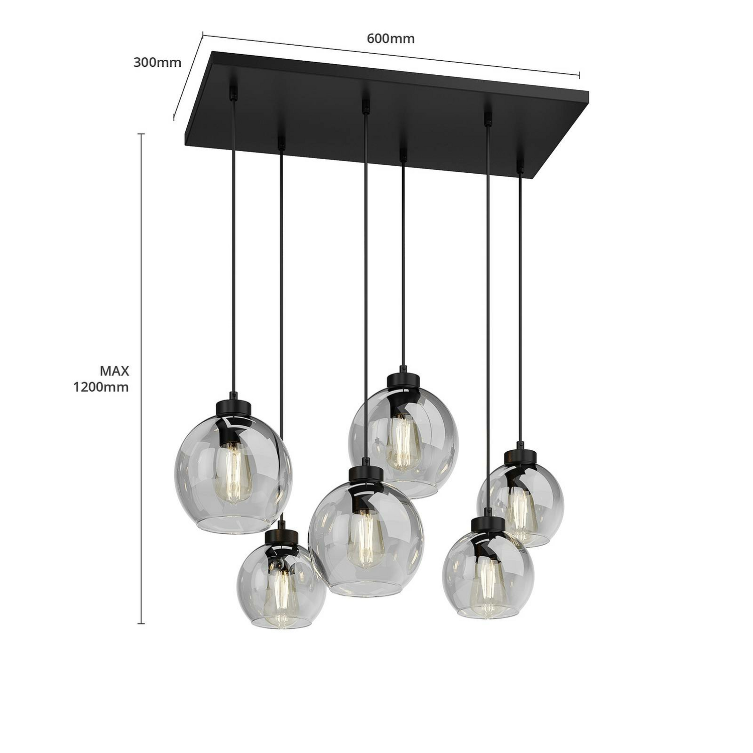 B-Ware Euluna Hängeleuchte Cubus Hängelampe Lampe Leuchte Sechsflammig E27 Glas Graphit