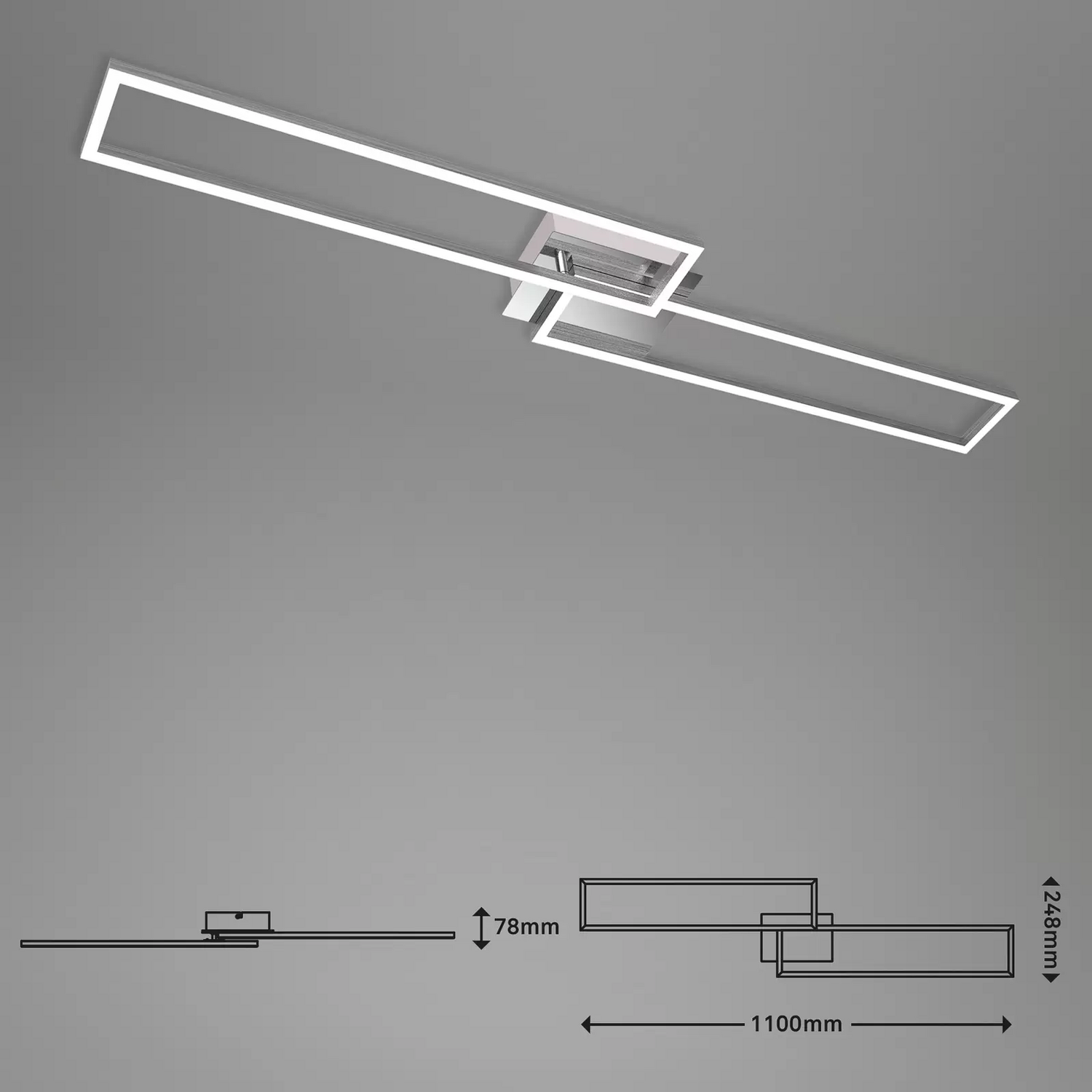 Plafonnier LED Briloner avec cadre, télécommande chromée