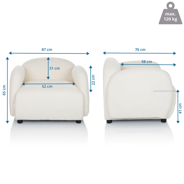 Hjh Living Loungesessel Relaxsessel Verduna Sessel Lounge Deko Stoff Bouclé Weiß B-Ware
