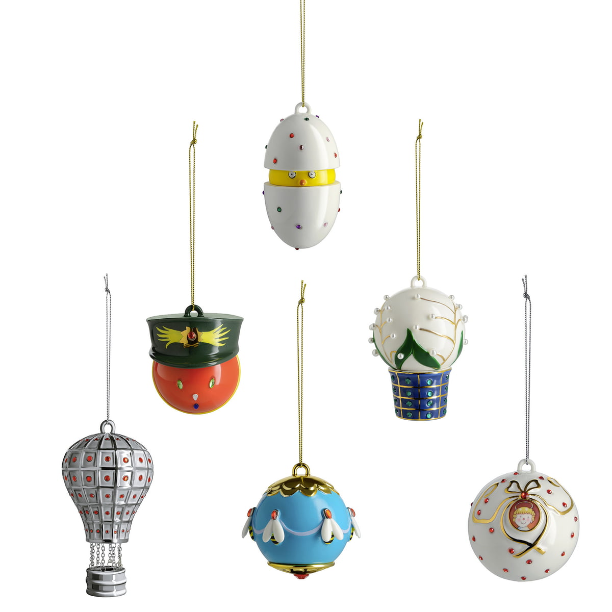 Boule de Noël Alessi, boule décorative en porcelaine multicolore, 8 cm, qualité B