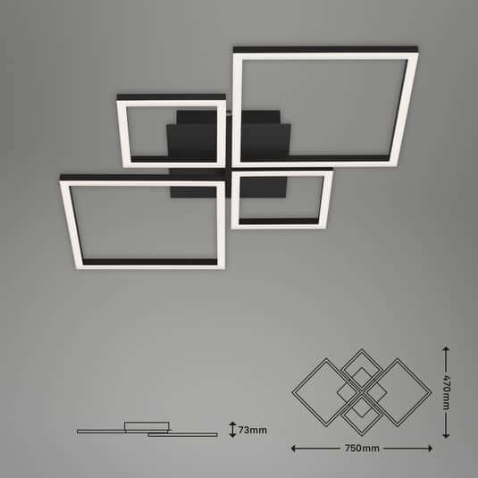 Plafonnier LED Briloner de qualité B, luminaire de plafond, structure de lampe, LED à intensité variable par paliers, 4 lumières, noir 934