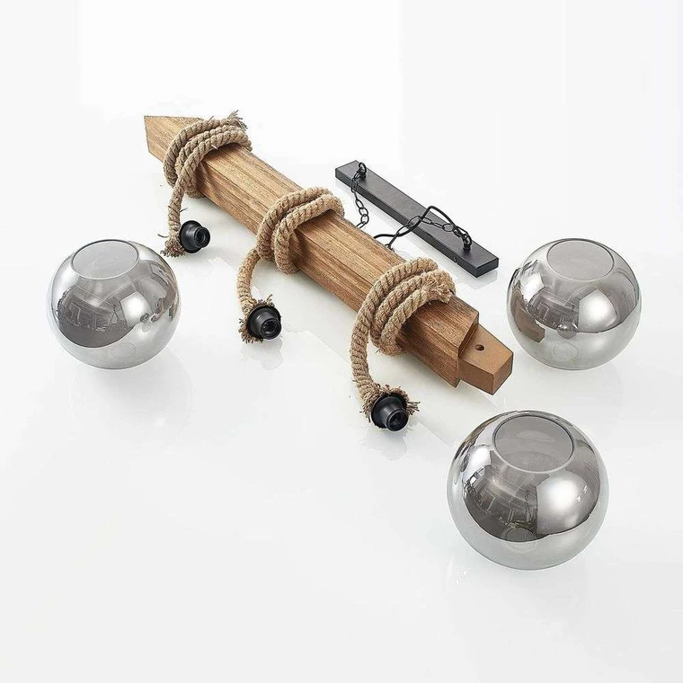 B-Ware Lucande Hängeleuchte Pendelleuchte Lampe Holzbalken Rauchglas Schwarz Holz Led