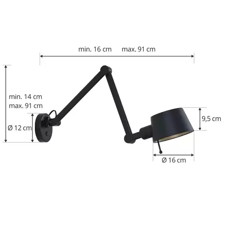 Lucande Silka Wandleuchte Wandlicht Wandlampe Lampe Leuchte Licht Metall schwarz