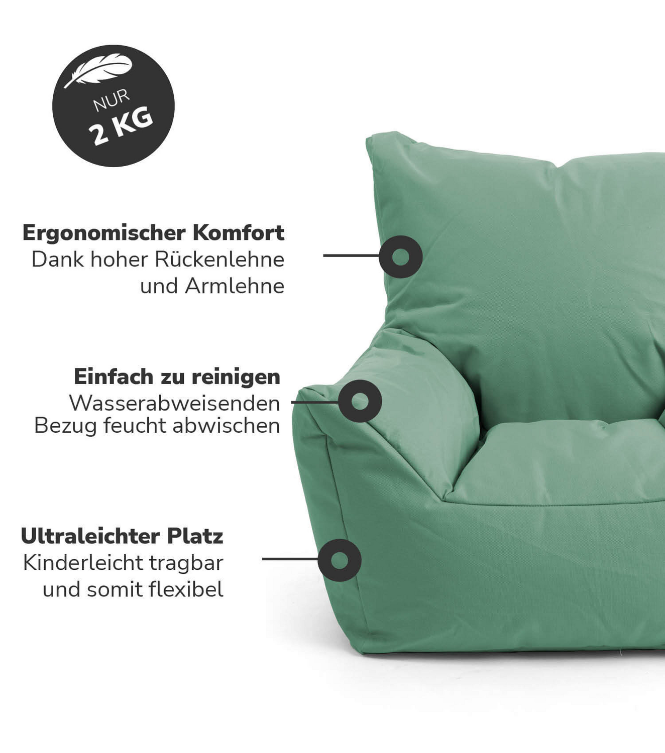 Mokebo Kindersessel Sitzsack Kinder Lesesessel Kindersitzsack Grün Outdoor B-Ware