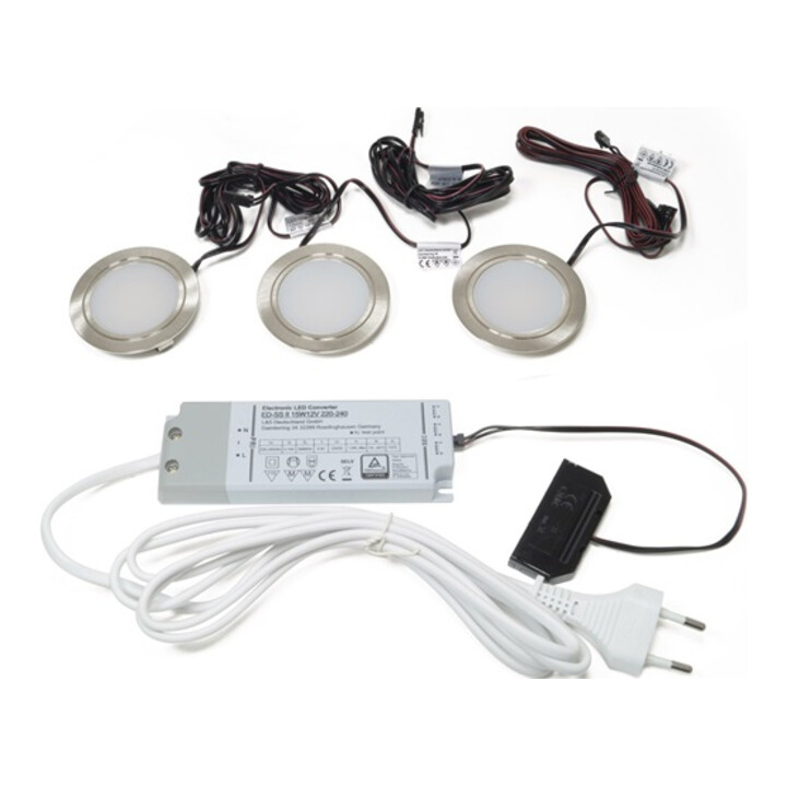 L&S Einbauleuchte Set Led Chip Leuchte Warmweiß Edelstahloptik 12 V 12 W 3er Set B-Ware - 4054773029702
