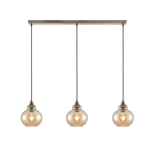 Suspension en verre Lindby Tymoni, ampoules ambrées, 3 ampoules, produit de seconde main.
