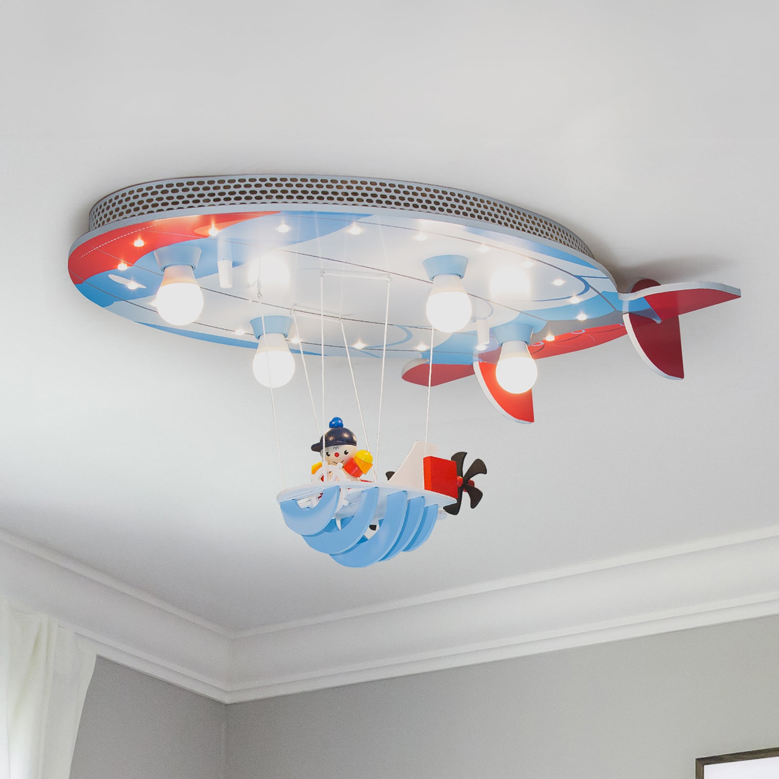 ELOBRA Deckenleuchte Luftschiff Joe LED Hängelampe Lampe dimmbar blau-rot - 4019698136133