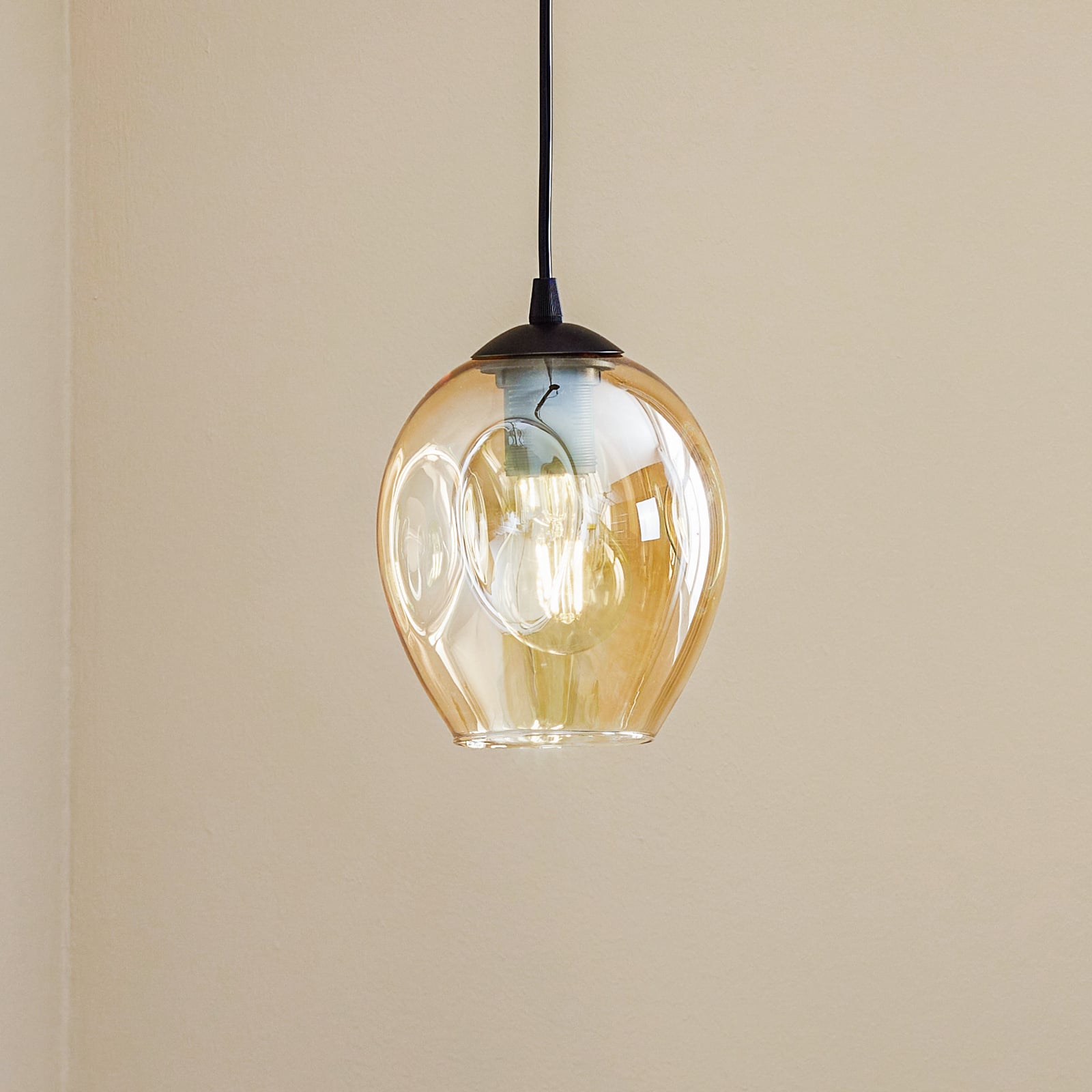 Pendellampe Starla einflammig Hängelampe dimmbar amber transparent schwarz 17cm - 5901738919143
