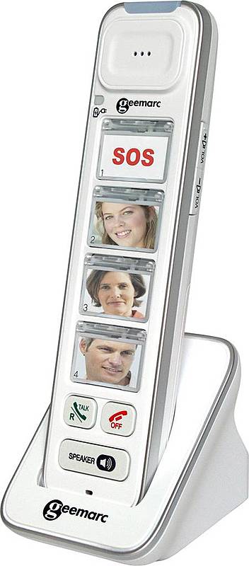 Téléphone sans fil Geemarc Photo DECT 295 pour seniors, blanc, référence 437 (produit d'occasion).