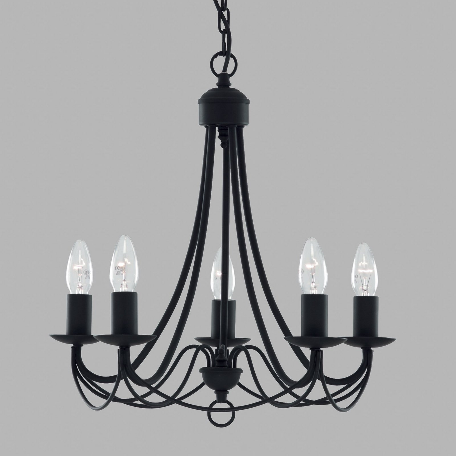 Lustre Searchlight, plafonnier Maypole noir mat, cinq lumières 