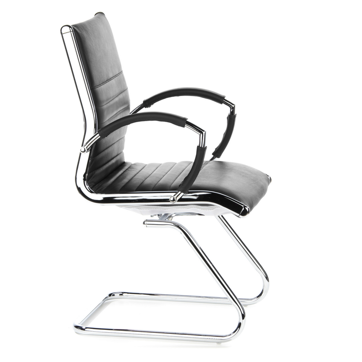 hjh OFFICE Konferenzstuhl Freischwinger Stuhl PARMA V Sitz Leder schwarz Chrom
