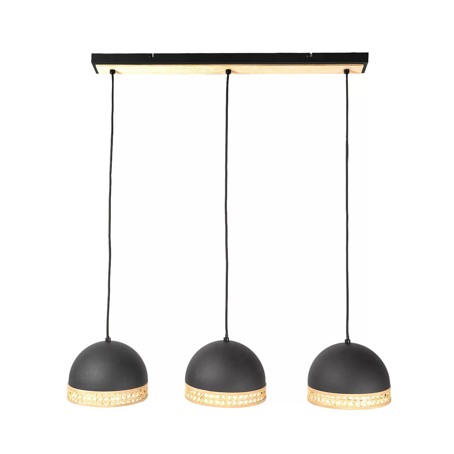 Lindby Lonnaris Hängelampe Hängeleuchte Deckenlampe Leuchte Rattan Schwarz 3 Fl. B-Ware - 4251911760347