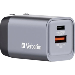 B-Ware Verbatim Reiseladeadapter Ladegerät Ga N Usb C Usb A Grau Smartphone Tablet