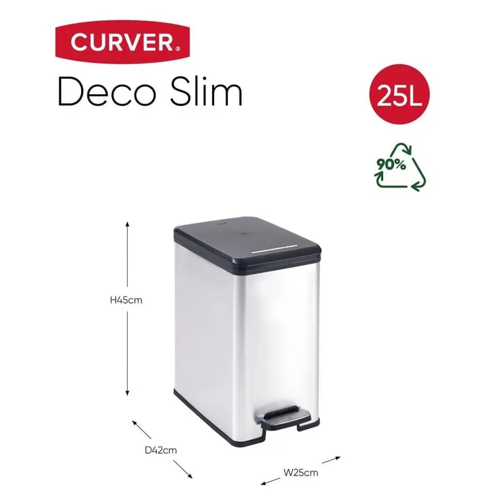 B-Ware Curver Tretmülleimer Abfalleimer Deco Schmal 25 L Silbern Mülleimer Pedaleimer - 3253922339001