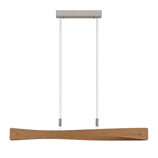 Suspension LED Lindby Beazina de qualité B, plafonnier, bois de chêne, LED 29 W19 