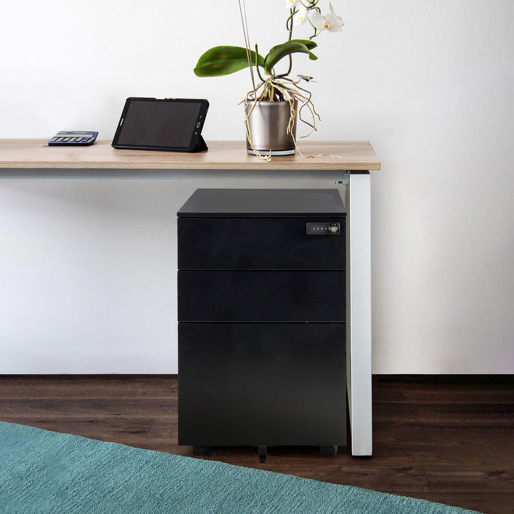 hjh OFFICE Rollcontainer COLOR OS I Schrank Metall schwarz Zahlenschloss Büro - 4064323014881