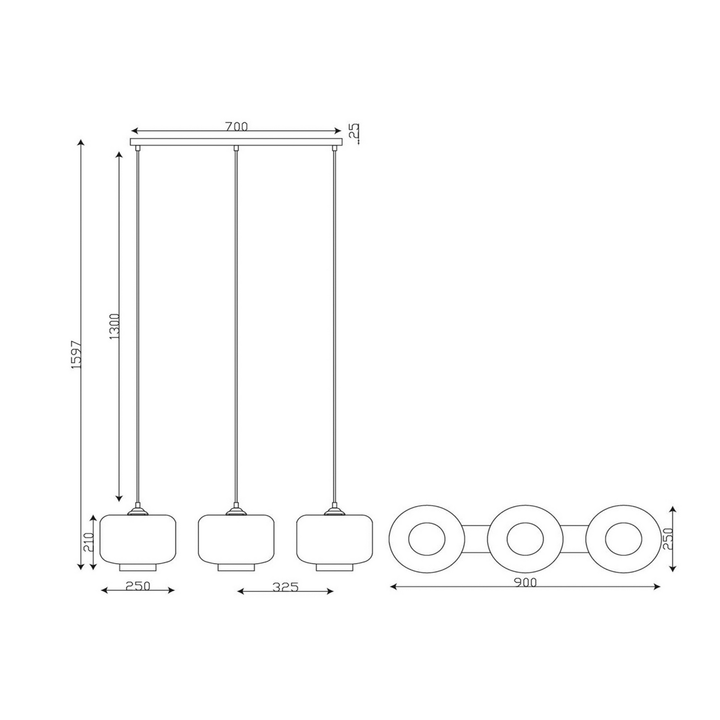 Lucide Pendelleuchte Medine rauchgrau Glas 3-flammig 90 cm E27 Lampe Leuchte