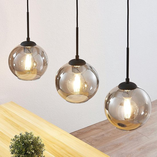Hängelampe Lindby Sofian Hängeleuchte Lampe Leuchte 3 Flammig E27 Rauchgrau B-Ware