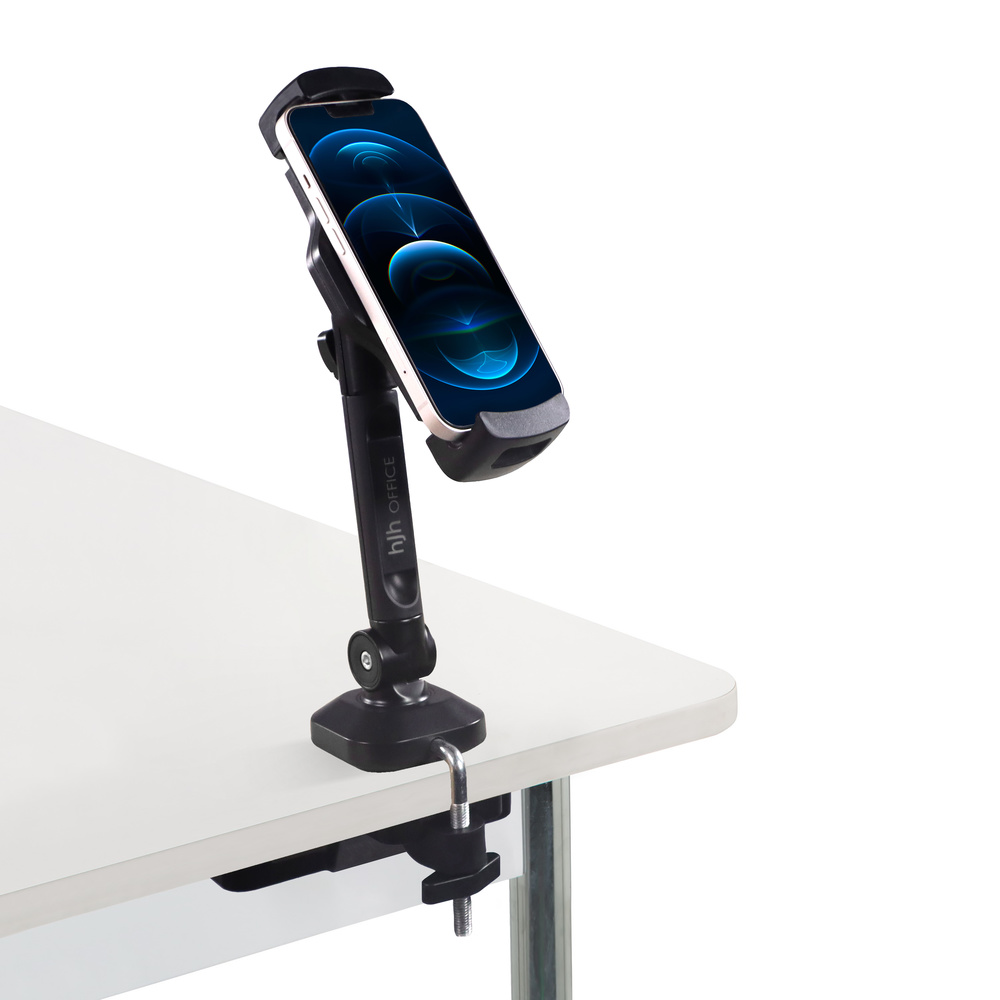 hjh OFFICE Handyhalterung Tablethalterung FLEXMOBI III mit Schraubklemme Metall