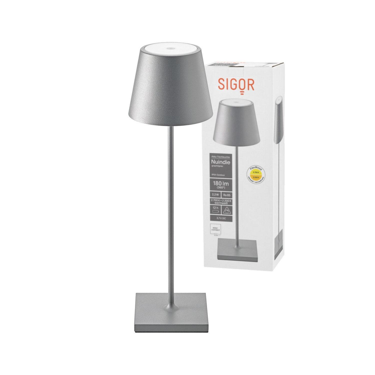 B-Ware Sigor Led Akkutischlampe Nuindie Tischlampe Leuchte Usb C Graphit Ip54 Dimmbar
