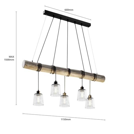 Euluna Hängeleuchte Hängeleuchte Lampe Leuchte Karrl fünfflammig rauchgrau/grau