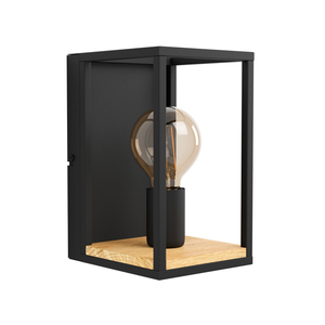 Applique murale Eglo Libertad, 14 cm de large, noir, bois et acier, spot, qualité B