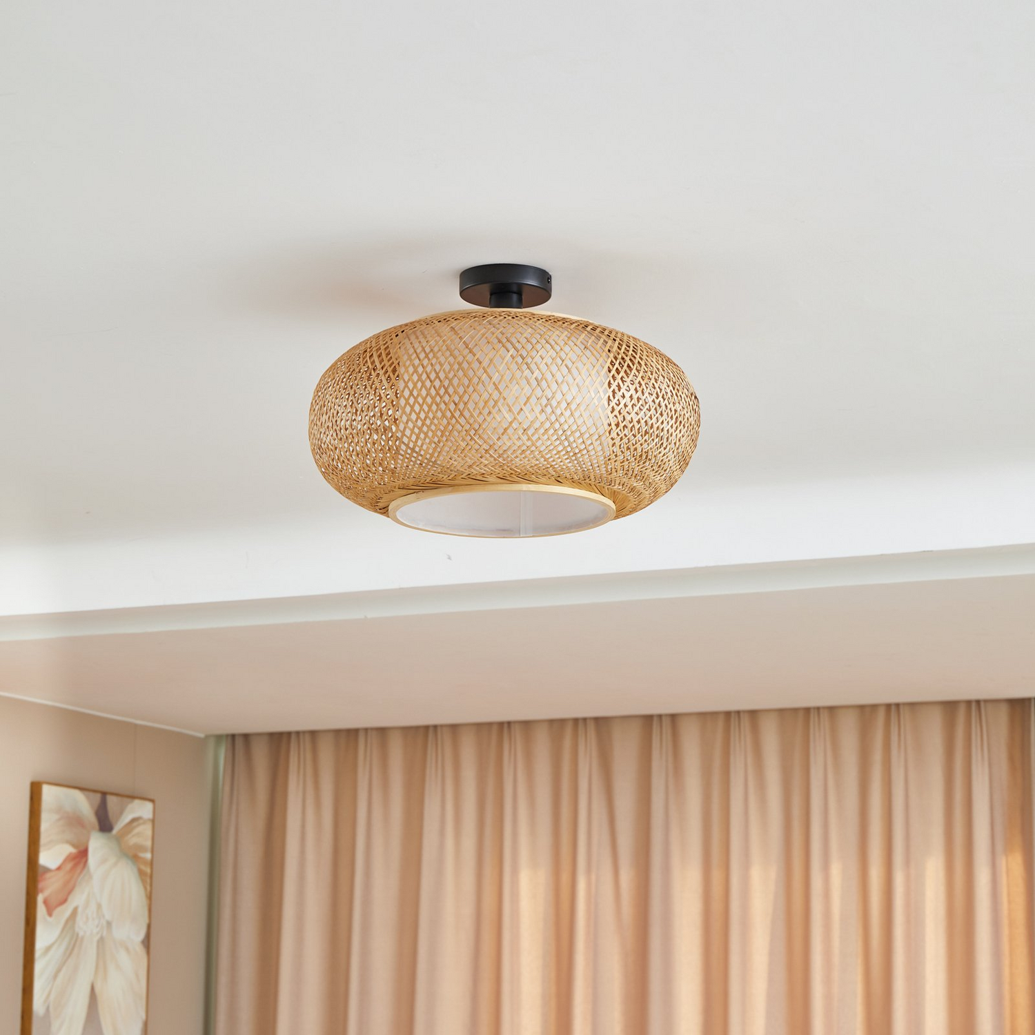 B-Ware Lindby Deckenleuchte Romaine Bambus Natur Weiß ø 50 Cm Lampe Leuchte Spot