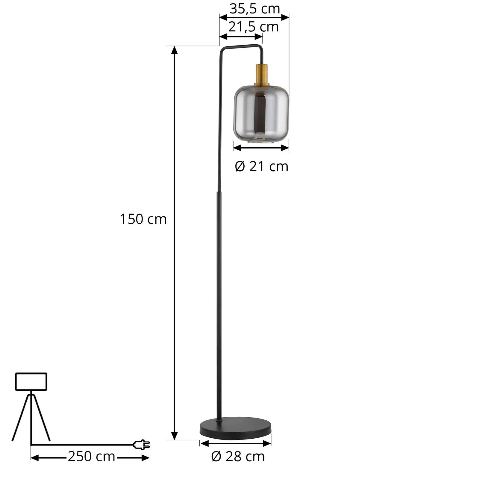 Lindby Nimbora Stehlampe schwarz mit Glasschirm Stehleuchte Leuchte Leselampe - 4251911771312
