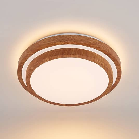 B-Ware Lindby Deckenleuchte Deckenlampe Led Vaako Holzoptik Rund Wohnzimmer Arbeitsz715