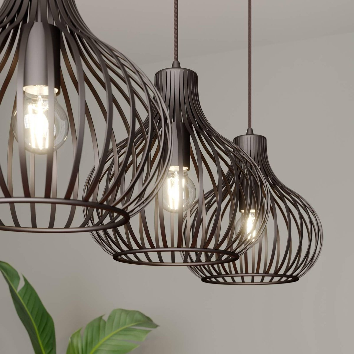 B-Ware Lindby Frances Hängeleuchte Hängeleuchte Lampe Wohnzimmerlampe 3 Fl. E27 Braun