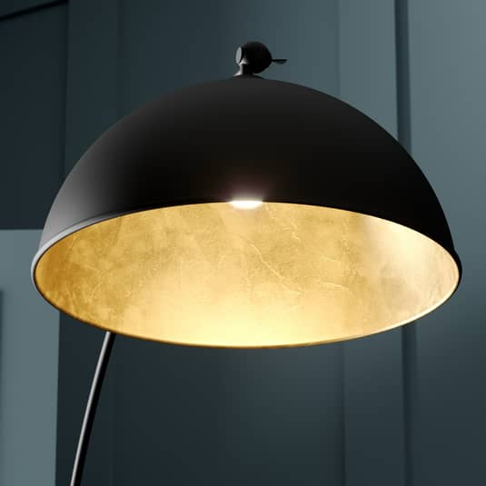 Lindby Gebogene Stehleuchte Stehlampe Lampe Leuchte Jonera schwarz und golden