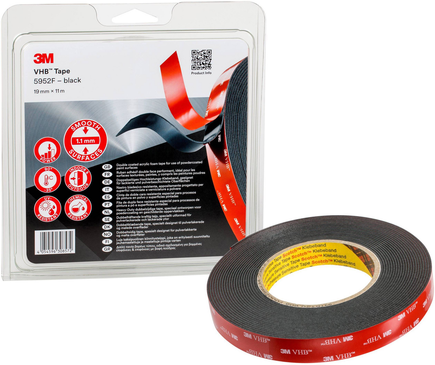 3 M 5952 F/Ips Klebeband Schwarz (L X B) 11 M X 19 Mm 1 St. Klebstoff Montageband B-Ware - 4054596796331