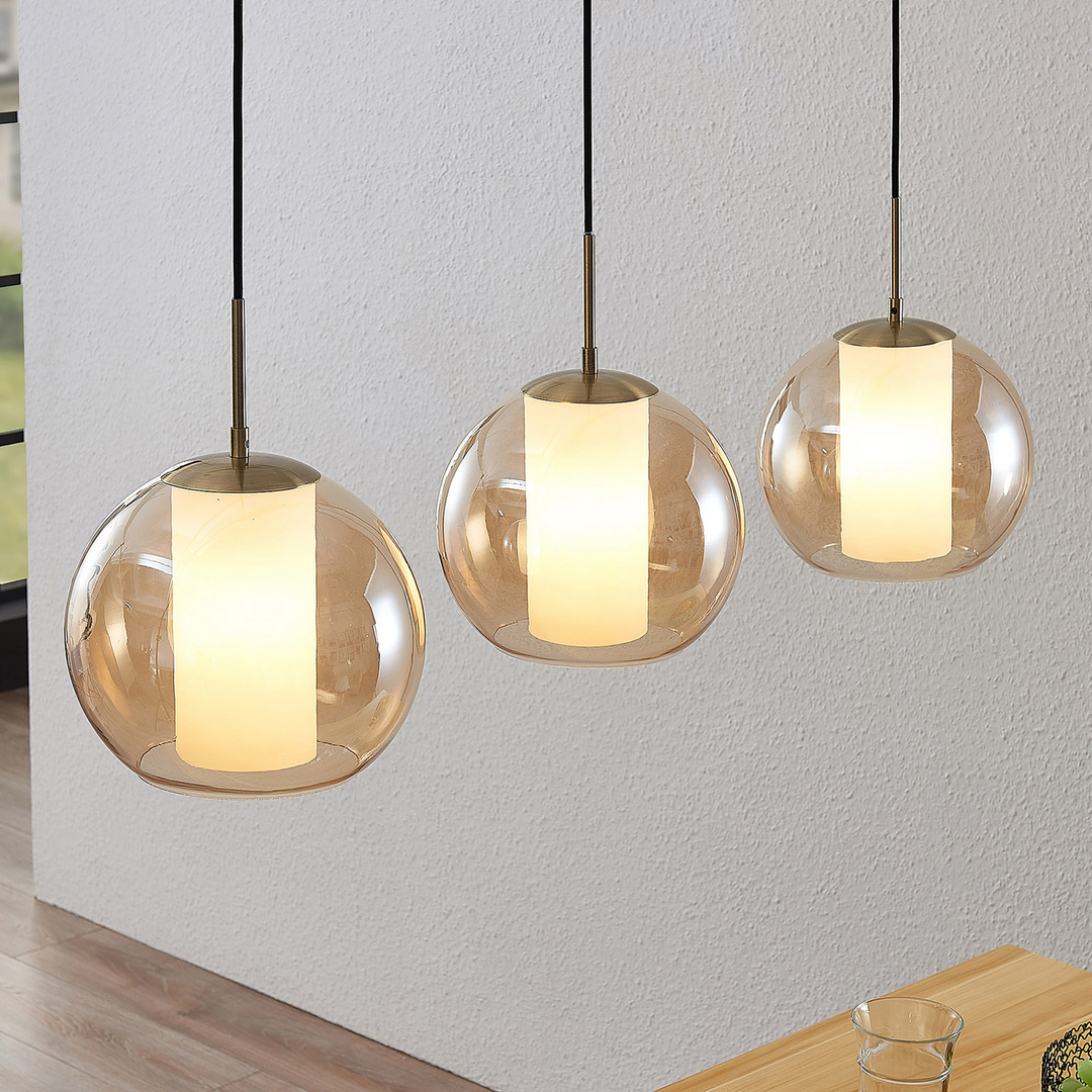 Lindby Yela Glas-Hängelampe Deckenlampe Lampe Leuchte dreiflammig bernstein151