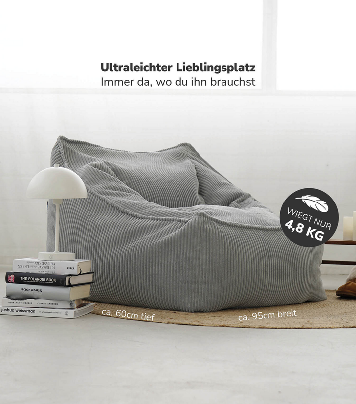 Mokebo Der Lümmel Sitzsack Sessel  Xxl Sitzsack Cord Sessel Relaxkissen Grau B-Ware