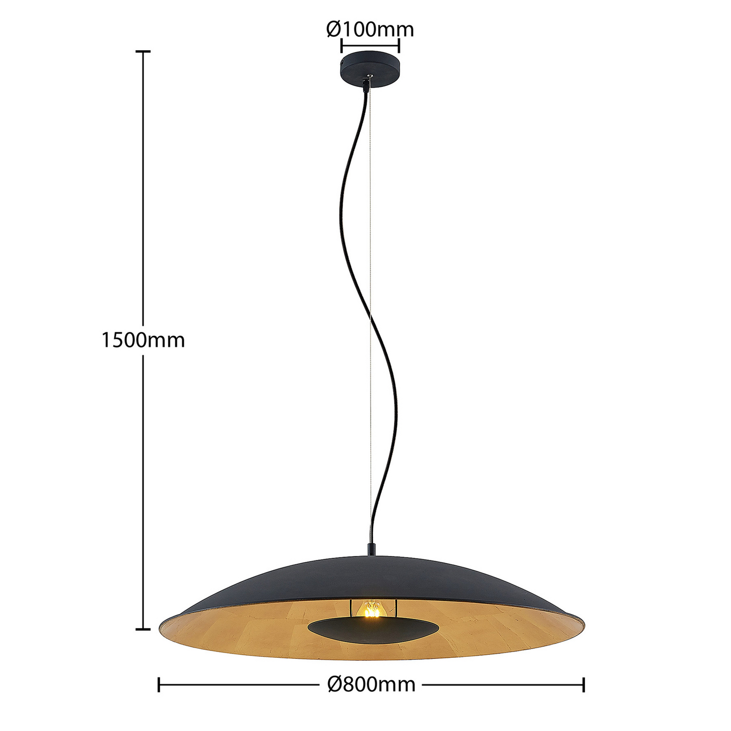 Lindby Narisara Hängeleuchte Hängelampe Lampe 1 Flammig E27 ø 80 Cm Schwarz Gold B-Ware - 4251911713572