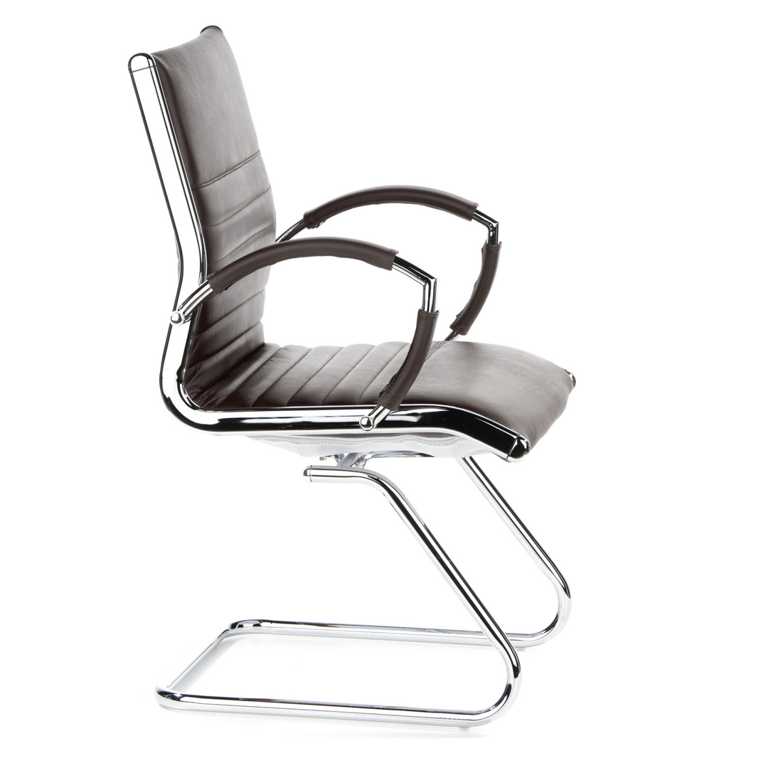Hjh Office Parma V Konferenzstuhl Freischwinger Stuhl Leder Braun Chrom747 B-Ware - 4260182538548
