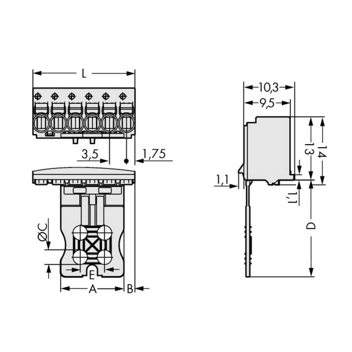 WAGO 2091 Stiftgehäuse-Platine Steckverbindersystem Verbinder