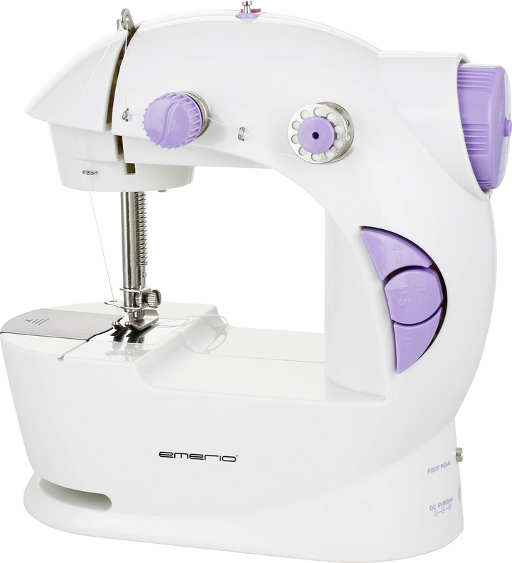 Emerio Freiarmnähmaschine Nähmaschine Mini Nähmaschine Nähen Frei Weiß Flieder B-Ware