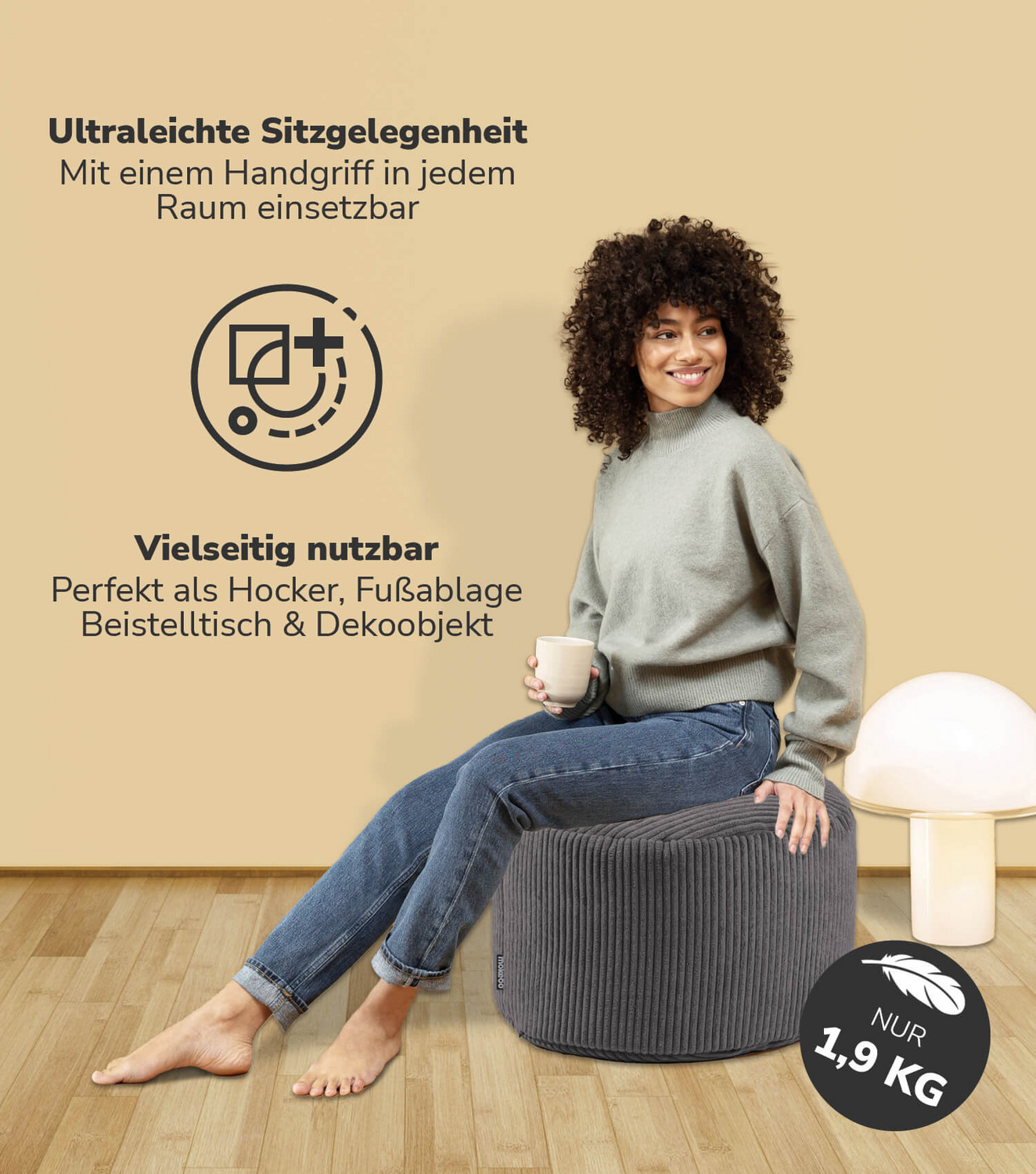 B-Ware Mokebo Pouf, Hocker O. Sitzhocker Aus Cord 40x60 Cm 'Der Faule Lenz', Bodenkisse