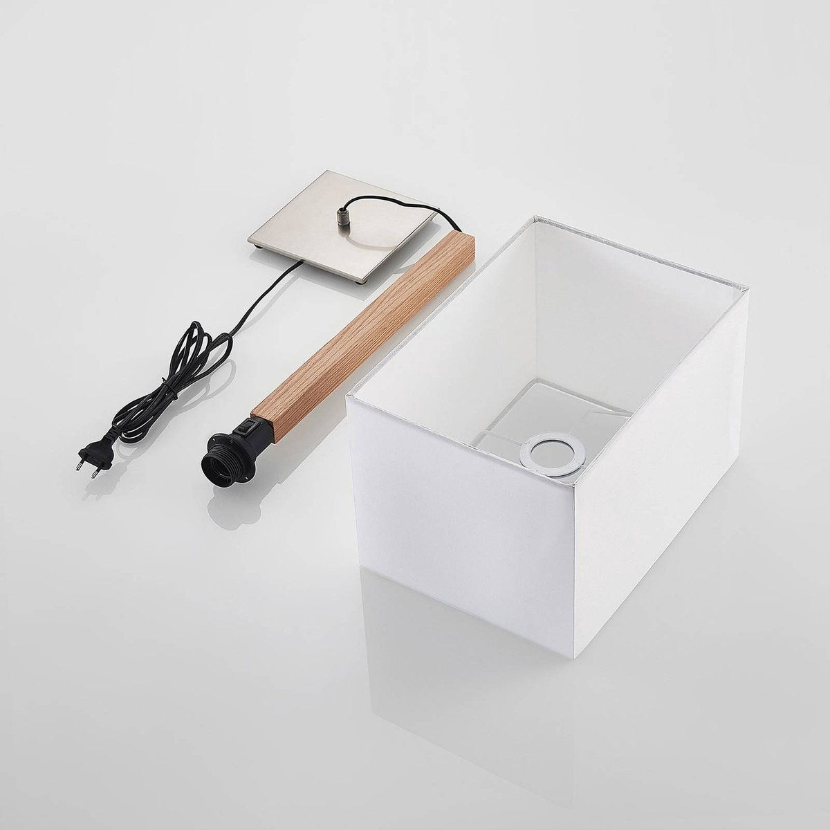 Lucande Heily Tischleuchte Holz Eckig Weiß Tischlampe Lampe Leuchte Spot Licht B-Ware - 4251911723595