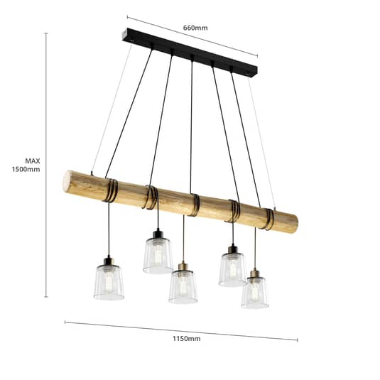 Euluna Hängeleuchte Hängeleuchte Lampe Leuchte Karrl fünfflammig klar/braun 60W