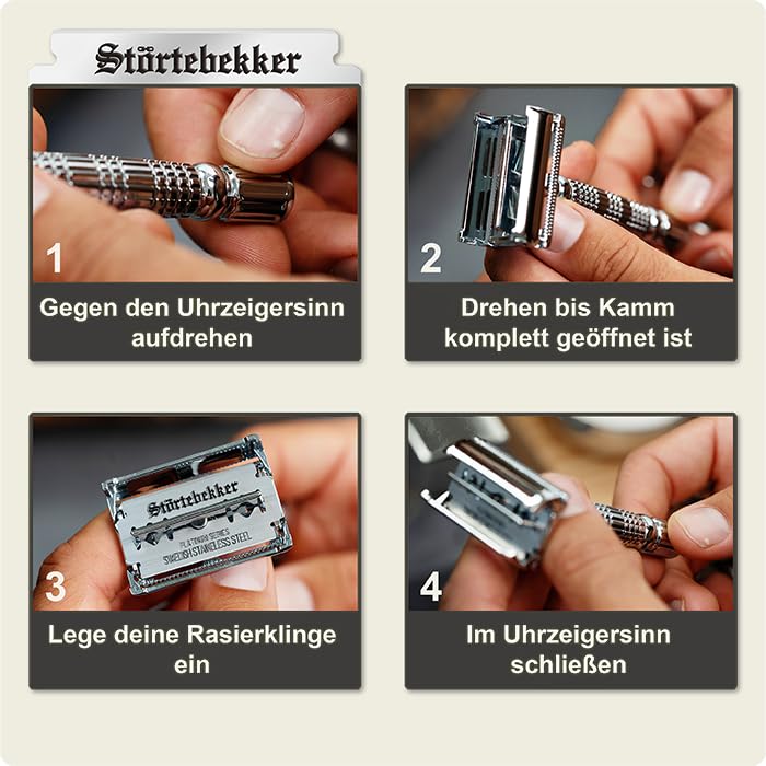 Störtebekker Rasierhobel Rasierer 10 Ersatzklingen Reiseetui Spiegel silber - 4260554490023