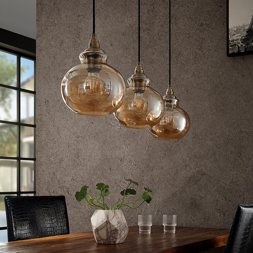 B-Ware Lindby Tymoni Glas Pendelleuchte Hängeleuchte Deckenlampe Lampe Amber 3 Flammig