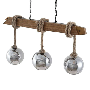 B-Ware Lucande Hängeleuchte Pendelleuchte Lampe Holzbalken Rauchglas Schwarz Holz Led