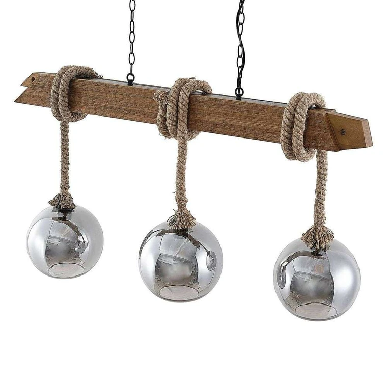 B-Ware Lucande Hängeleuchte Pendelleuchte Lampe Holzbalken Rauchglas Schwarz Holz Led