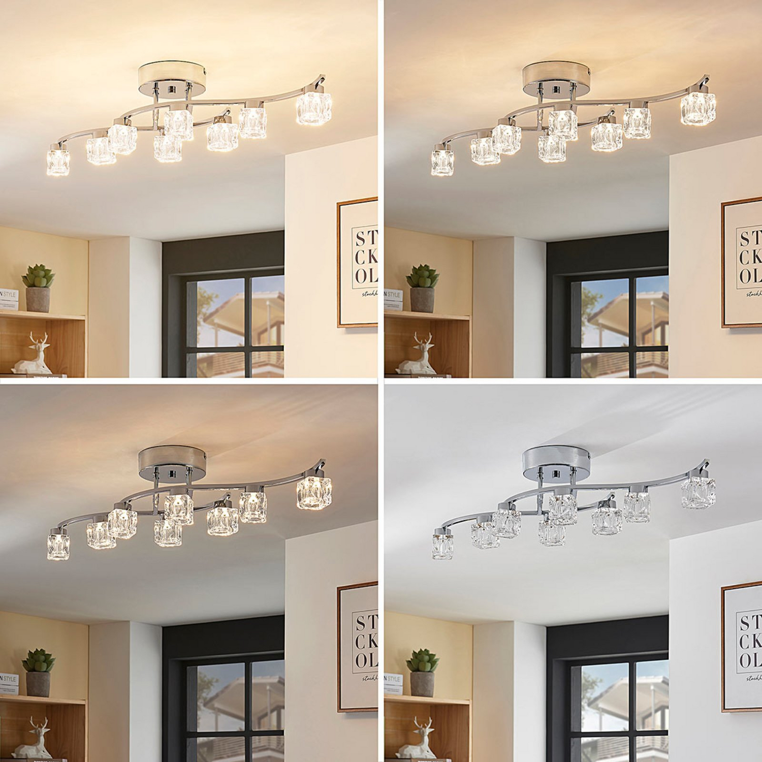 B-Ware Lindby Led Deckenlampe Yaro Deckenleuchte Deckenlicht 8 Flg. Dimmbar Verchro488