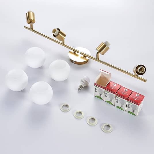 Plafonnier LED Lindby de qualité B, modèle Elaina, 4 lumières, laiton, 835