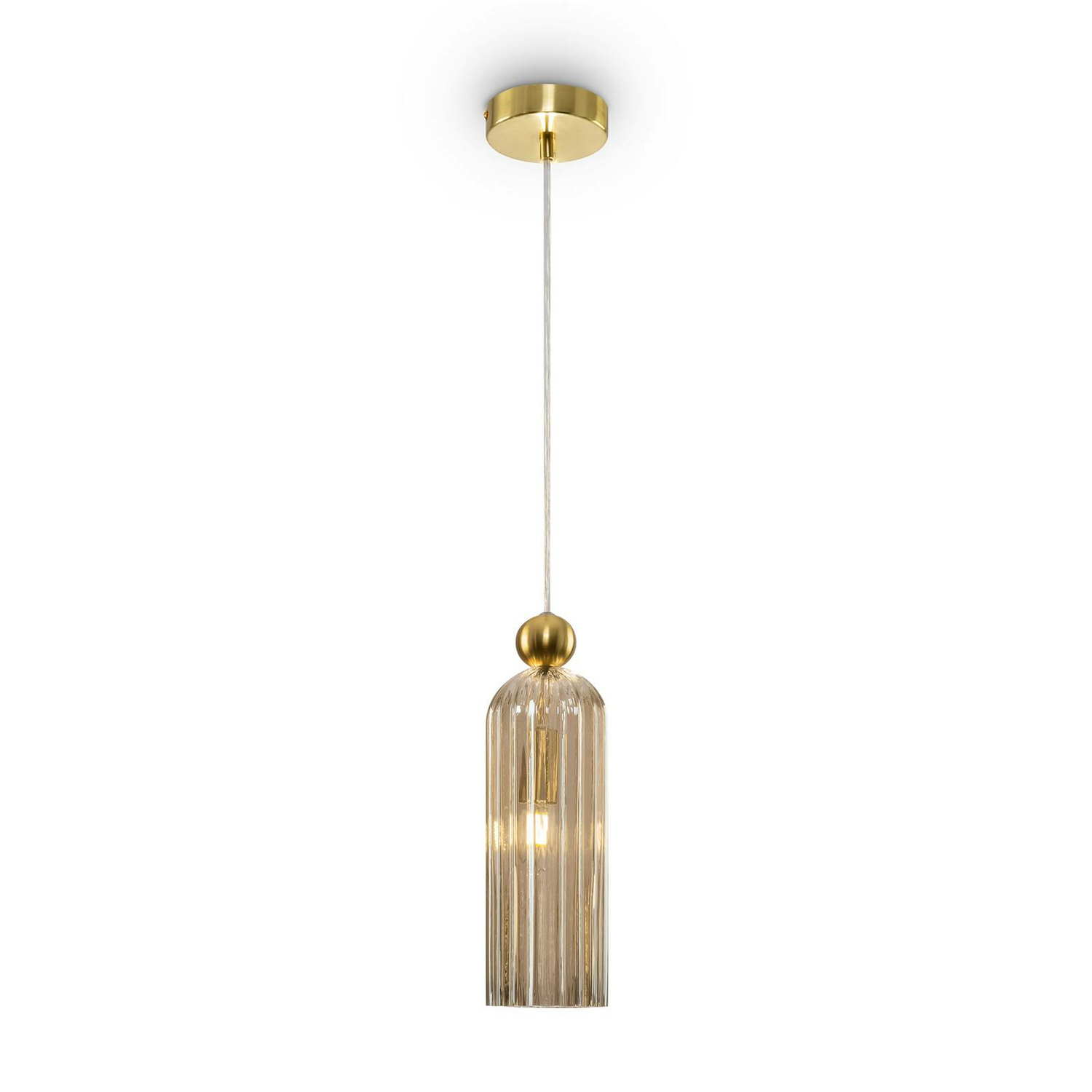 Suspension Maytoni Antic, abat-jour en verre cognac, culot E14, déstockage.