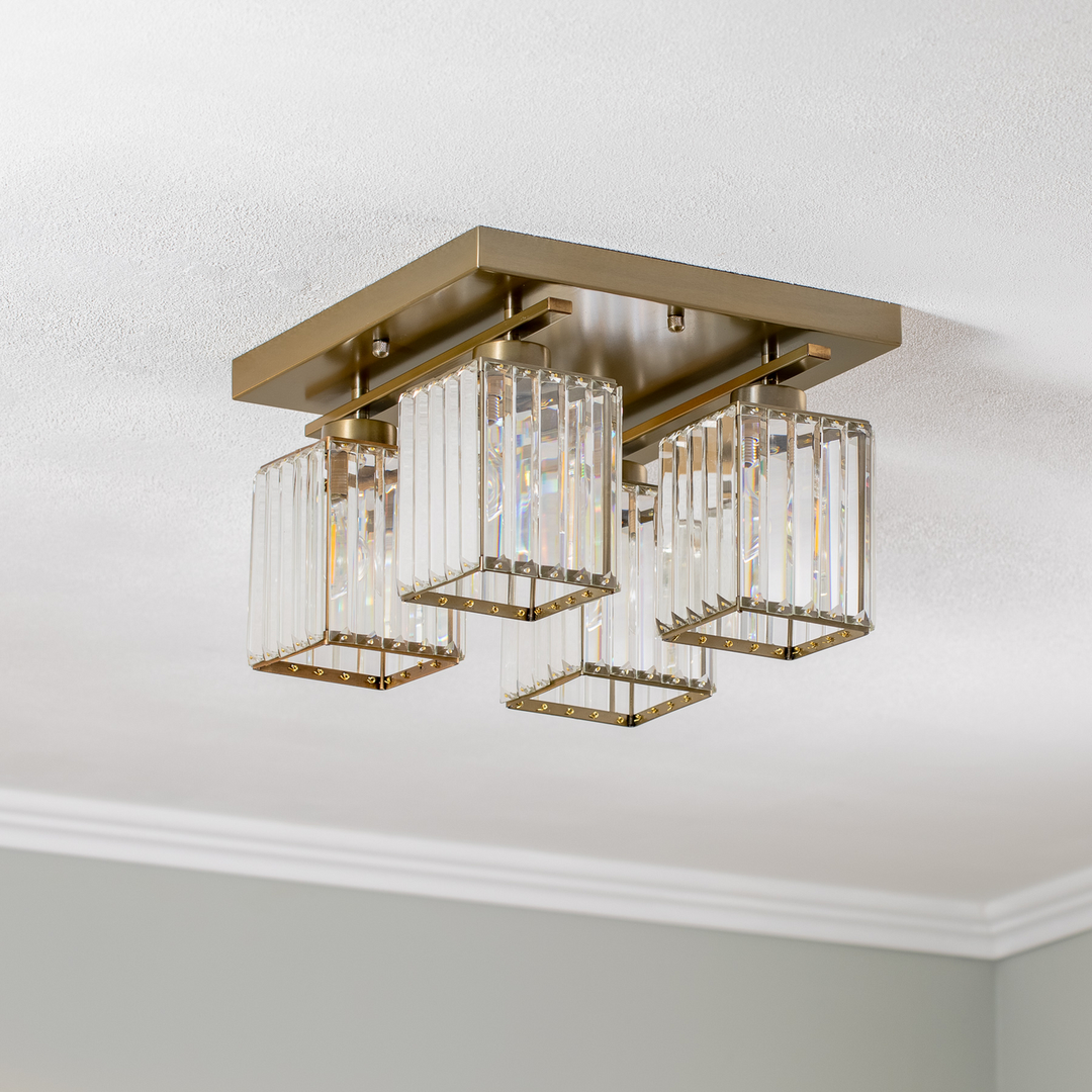 Deckenlampe Leuchte Antikgold Eisen Kristallglas Beleuchtung Quadrat Lampe Spot B-Ware